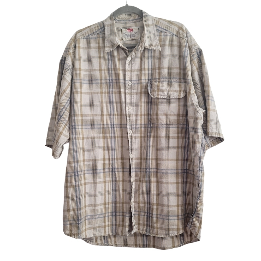 Levi's Large Cotton Plaid‎ Short Sleeve Button Up Shirt Baggy Oversized 80s/90s
